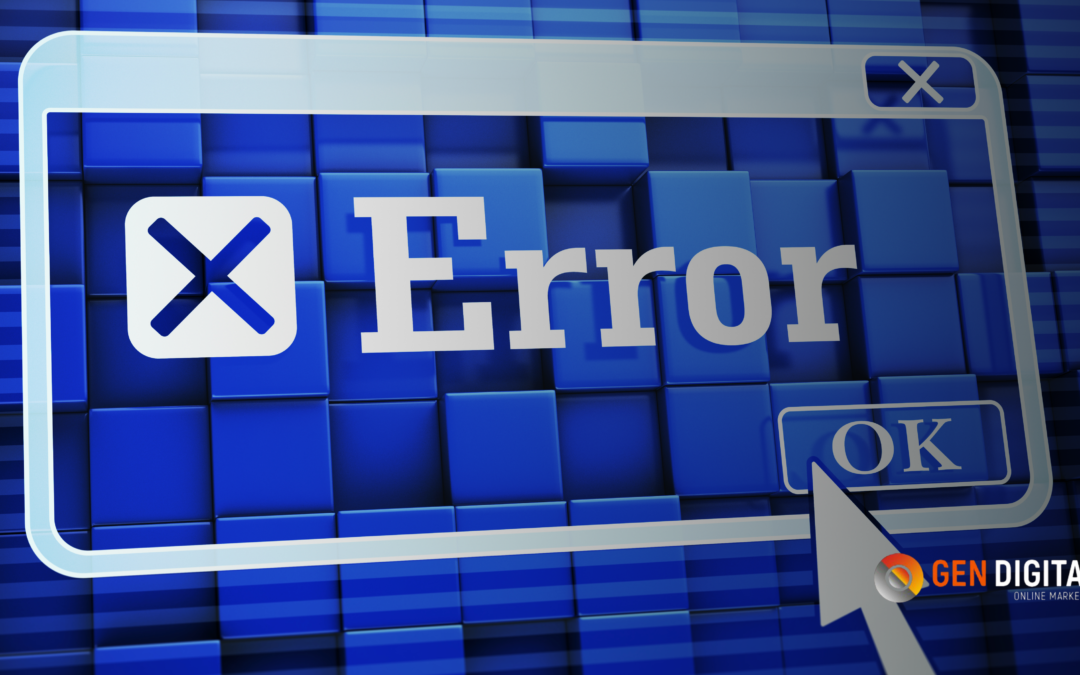 Pantalla con mensaje de error en una página web que representa fallas en landing pages que afectan el tráfico social.