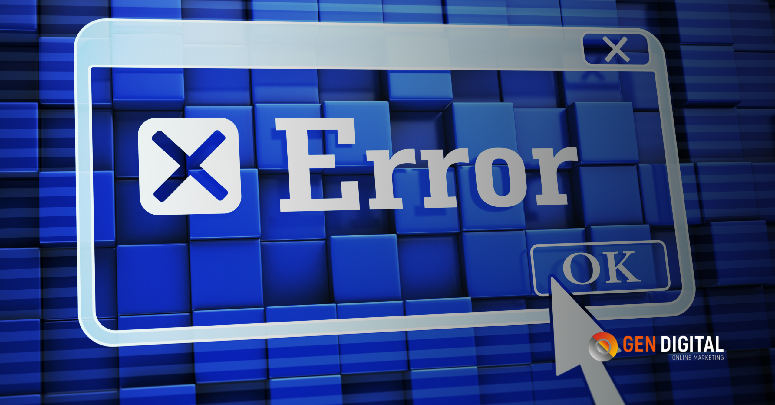 Pantalla con mensaje de error en una página web que representa fallas en landing pages que afectan el tráfico social.