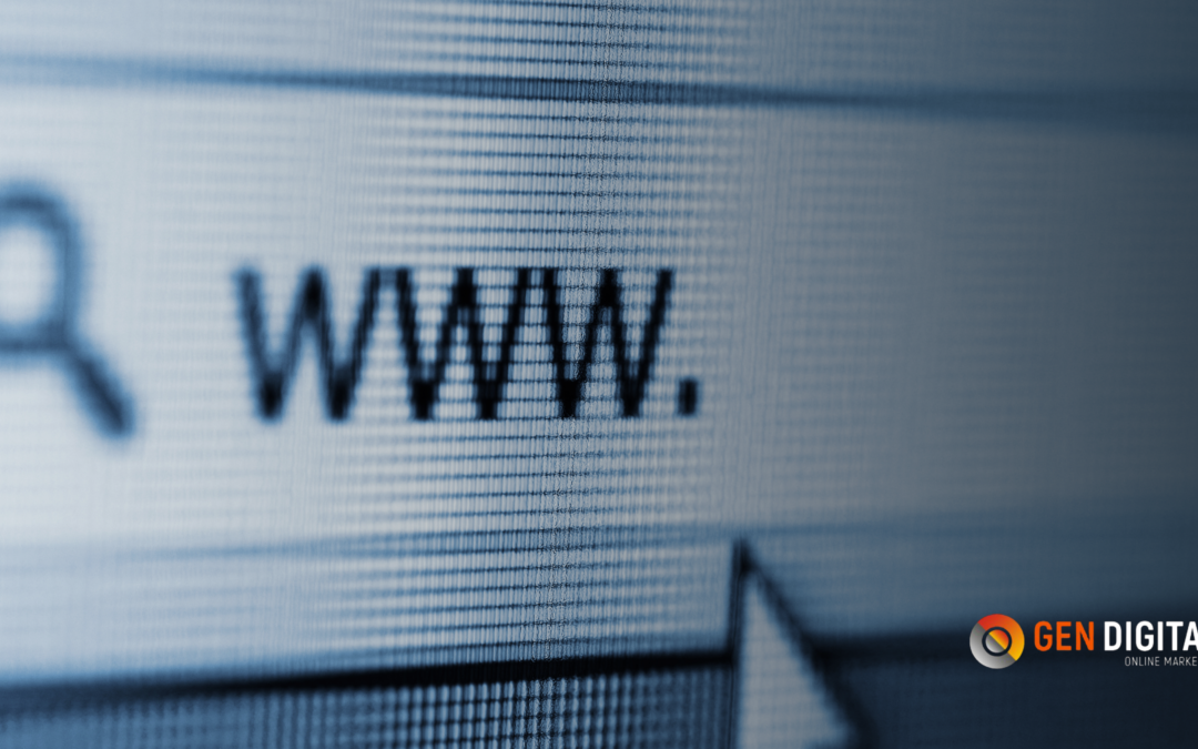 Pantalla con barra de búsqueda mostrando “www”, representando el inicio de búsquedas de marca en internet.