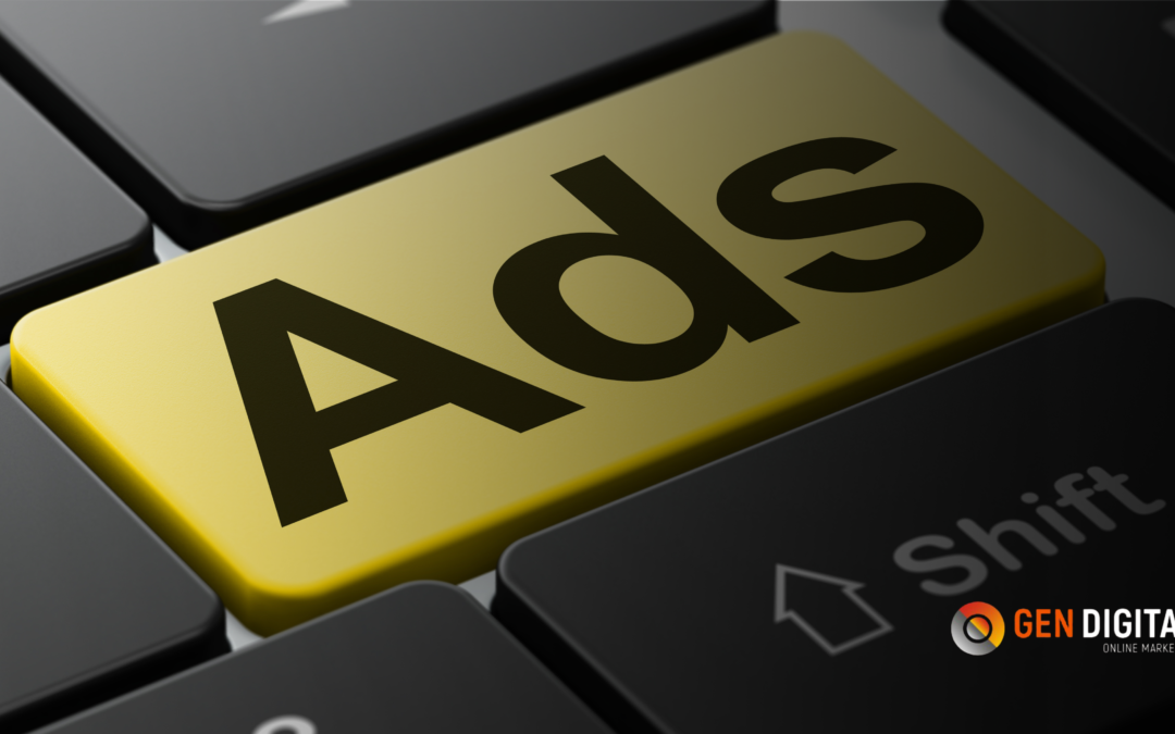 Tecla de Ads resaltada en un teclado, representando campañas publicitarias digitales y la optimización de resultados mediante contenido orgánico.