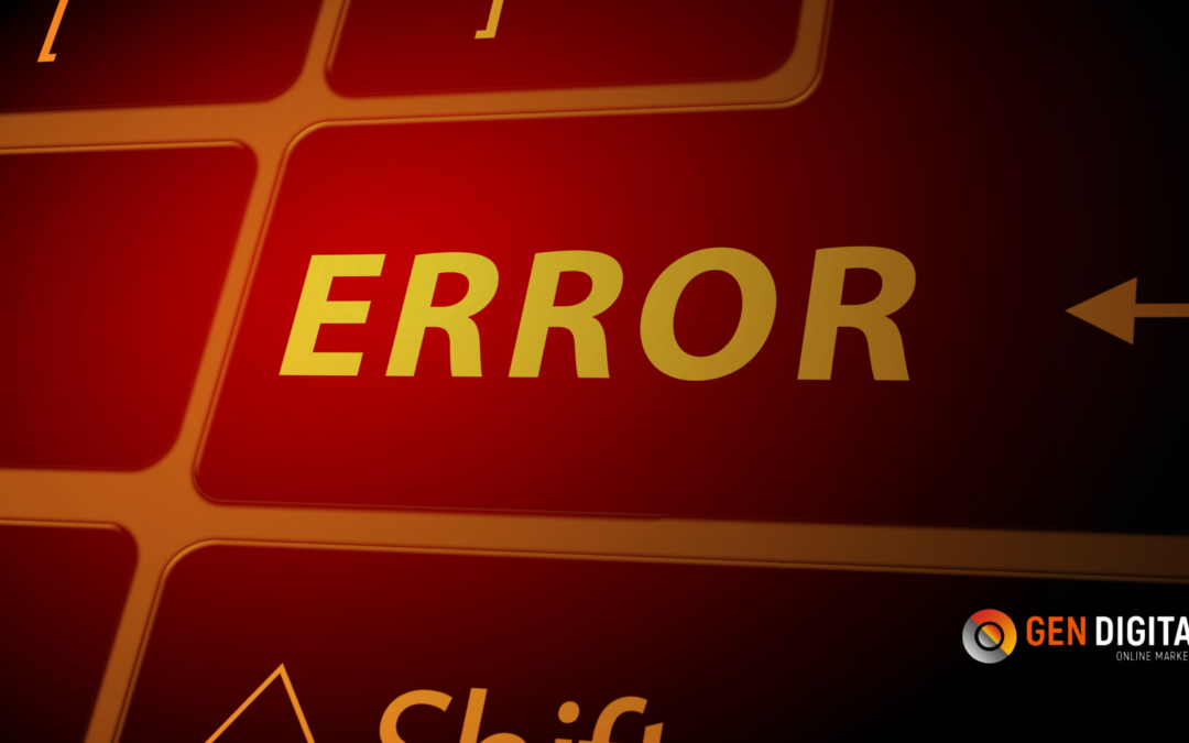 Tecla de error resaltada en un teclado digital, representando los errores ocultos que afectan el rendimiento y la conversión de las campañas de Ads.