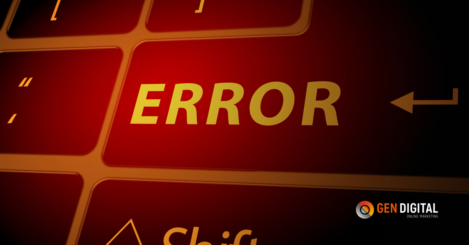 Tecla de error resaltada en un teclado digital, representando los errores ocultos que afectan el rendimiento y la conversión de las campañas de Ads.